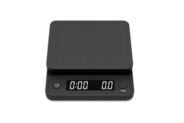 Modern black digital kitchen scale isolated on transparent background view
