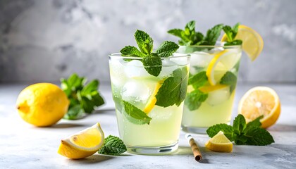 Fototapeta premium Chilled lemon juice glass with fresh garnish high resolution photo