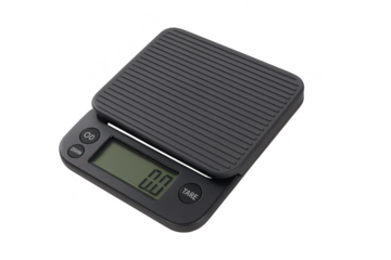 Modern digital kitchen scale isolated on transparent background, close-up view