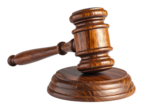Wooden gavel on white background symbolizing law and justice