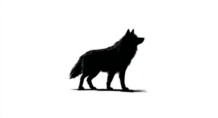 Minimalist black wolf silhouette logo on white background, side profile, flat vector design using simple shapes for high contrast graphic identity.