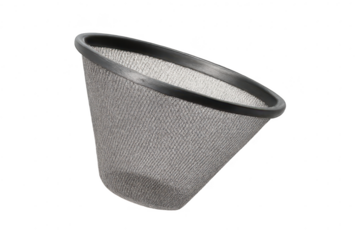 Empty gray wastebasket isolated on a transparent background, office supply item