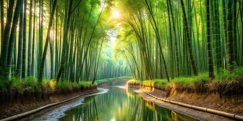 Fototapeta premium gentle stream flowing through dense bamboo grove