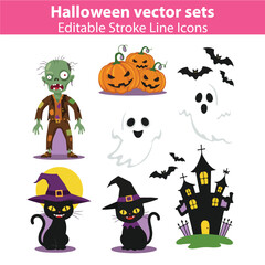 Halloween Vector Set 4 – Horror Clipart of Zombies, Pumpkins, Bats, Ghosts, Haunted Castles, and Creepy Holiday Illustrations

