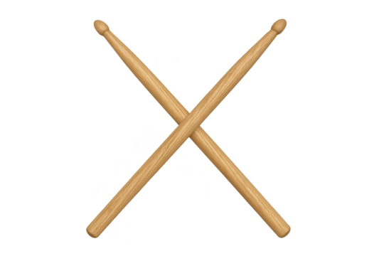 Crossed drumsticks isolated on a transparent background, wooden musical instrument