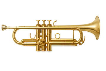 Golden trumpet isolated on a transparent background, detailed instrument
