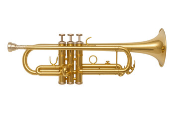 Obraz premium Detailed gold trumpet isolated on a transparent background, brass instrument