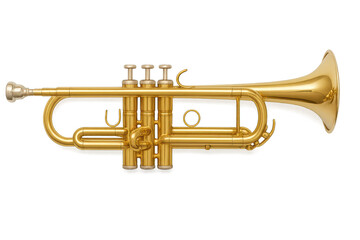 Golden trumpet isolated on transparent background, brass instrument, musical