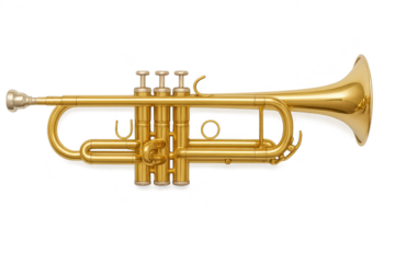 Golden trumpet isolated on transparent background, brass instrument, musical