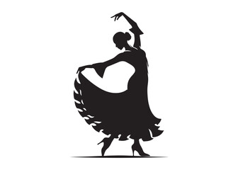 flamenco dancer logo silhouette vector, woman  flamenco dress dancing vector silhouette, flamenco dance silhouette vector, traditional flamenco dancer logo silhouettes vector on white background