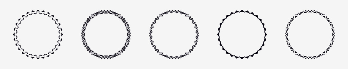 Black and white african tribal circular frame designs for artistic and cultural projects.