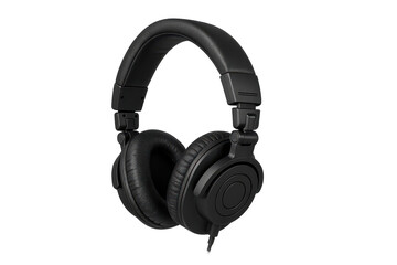 Professional black studio headphones isolated on transparent background, modern