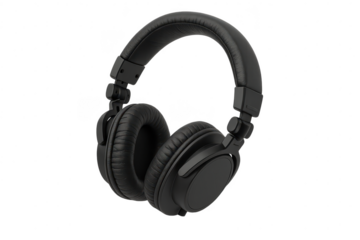 Studio headphones in black color isolated on transparent background, audio device