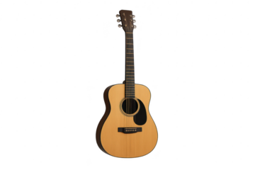 Acoustic guitar isolated on transparent background for music projects.