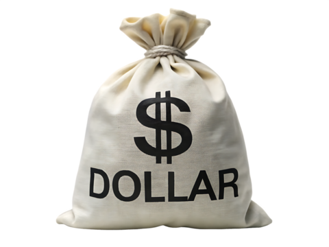  White bag with a black dollar sign on it isolated on white background ,PNG. AI Generated