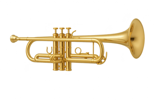Shiny golden trumpet instrument isolated on a transparent background, music - Powered by Adobe