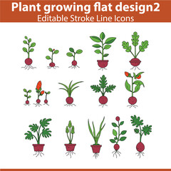 Plant Growing Flat Design Set 2 &ndash; Flat Vector Illustrations of Seed Germination, Sprouting Plants, Gardening Tools, and Eco Awareness Elements
