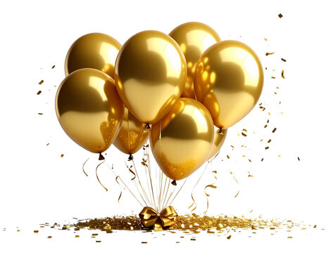 Balloon gold ballon birthday golden 3D background confetti party white. Balloon baloo