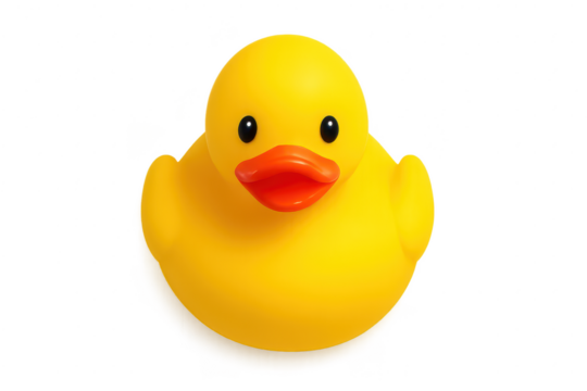 Classic yellow rubber duck toy isolated on a transparent background clean
