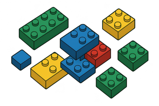 Assorted colorful toy building blocks isolated on transparent background