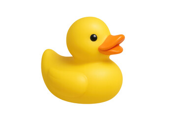 Fototapeta premium Bright yellow rubber duck, classic bath toy, isolated on transparent background