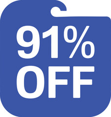 A ninety one percent off tag on a white background