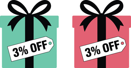 Pink gift box with black ribbon and sale tag off