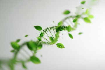 Abstract Green DNStrand with Leaves Symbolizing Nature and Biotechnology.