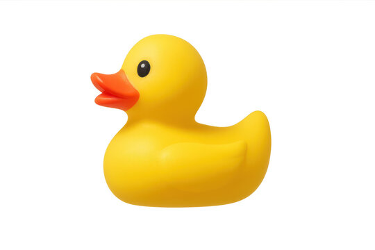 Classic yellow rubber duck bath toy isolated on transparent background