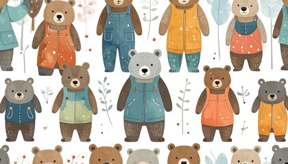 Cute bear pattern on white background