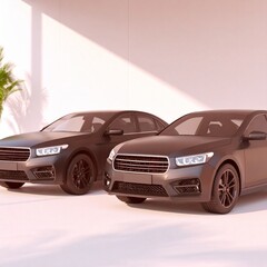 cars for display, car for middle class employee, palm leaves shadow
