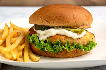 salmon burger  with french fries
