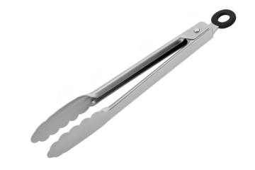 Durable stainless steel kitchen tongs isolated on transparent background