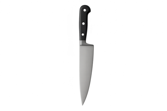 Professional chef knife, sharp stainless steel blade, isolated on transparent background