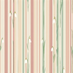 Pastel Striped Background with Snowdrops Pattern - Elegant Floral Design.