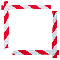 Corners of rectangle made from red and white stripes adhesive sealing tape strips on transparent background. Torn ripped plastic shiny tape design element for frame, warning, caution, hazard