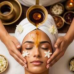 Ayurvedic Facial Treatment Shirodhara with Oil Flow and Flowers