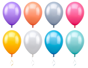 Collection set of colorful balloons isolated on transparent or white background, png