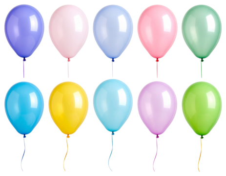 Collection set of colorful balloons isolated on transparent or white background, png