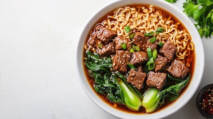 Delicious Braised Beef Instant Noodles with Fresh Greens