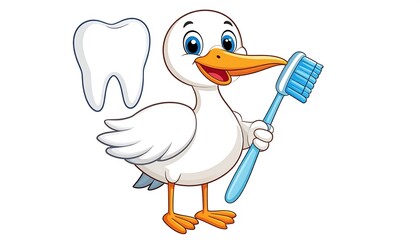 Cute bird with toothbrush and tooth