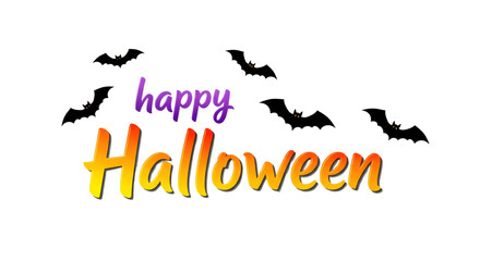 Fototapeta premium Happy halloween text with bats isolated on transparent background