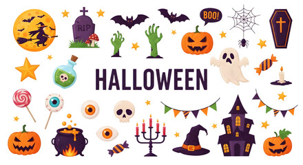 Halloween elements isolated on transparent background