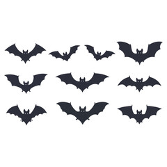 Naklejka premium Bats silhouettes in flight, Halloween decoration, dark shapes.