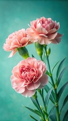 Soft Pink Carnation Blooms on Emerald Green Leaves
