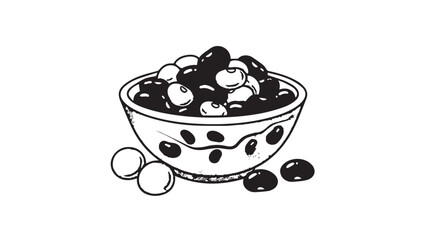 Hand drawn bowl of assorted beans and legumes sketch for healthy eating and cuisine silhouette