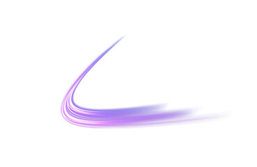 Purple neon swirl wave, glowing spiral light with sparkles, futuristic energy trail PNG element.