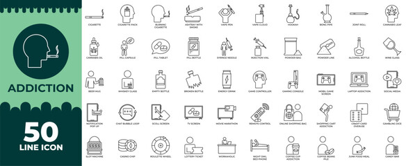 Collection of Addiction Line Icon Set