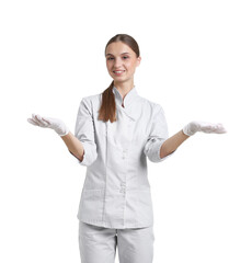 Portrait of nurse in uniform on white background