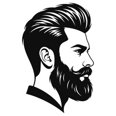 Stylish bearded man with a modern hairstyle, side profile view.